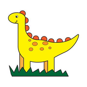 Flat icon with cartoon yellow dinosaur. Funny cartoon character. Vector illustration. stock image. 