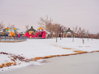 Overcast view of snowy residence house