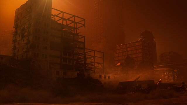 Post-Apocalyptic Urban Wasteland. Atmospheric Disaster concept.