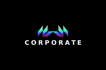 letter w flat simple tech modern logo