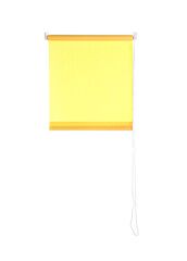 Yellow window roller blind isolated on white