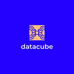 abstract square data connect modern flat tech logo