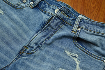 stitch on blue jeans textile