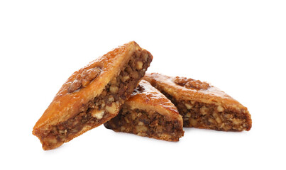 Delicious turkish baklava on white background. Eastern sweets