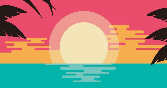 video animated background of sunshine on the beach with breezy wind at dusk