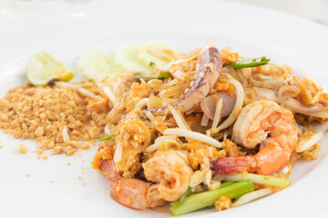 Stir Fried Noodle with Prawns and Squid, Pad Thai