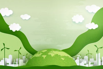 Foto op Canvas Paper art of Sustainability in green eco city, alternative energy and ecology conservation concept.Vector illustration. © Man As Thep