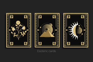 esoteric set of cards on dark flat background