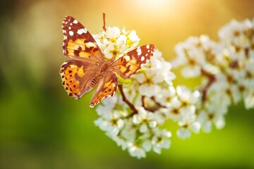 Beautiful butterfly on  nature of monarch on flower on bright sunny day.