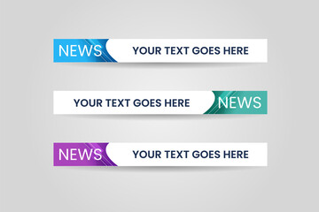 Set of lower third vector design banner with blue, green and purple shape overlay strip color. Modern broadcast news lower for TV Bars, Breaking, Sport, Headline, Title, Banner