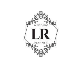 LR Initials letter Wedding monogram logos collection, hand drawn modern minimalistic and floral templates for Invitation cards, Save the Date, elegant identity for restaurant, boutique, cafe in vector