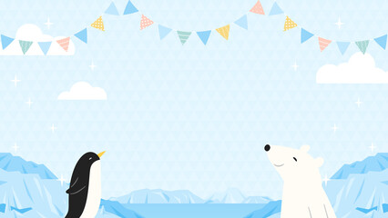 ポップな北極・南極の風景（アスペクト比16:9 ワイドサイズ） © Katie（カチエ）