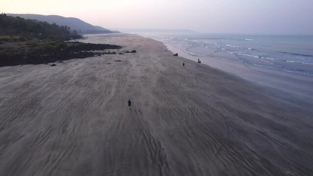 Aerial footage of Murud beach at Dapoli, located 200 kms from Pune on the West Coast of Maharashtra India.