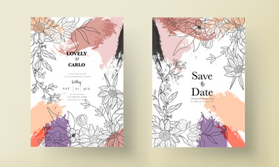 elegant and luxury simple monoline floral invitation card set template