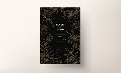 Naklejka na ściany i meble elegant and luxury simple monoline floral invitation card set template