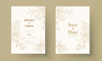 Fototapeta na wymiar elegant and luxury simple monoline floral invitation card set template