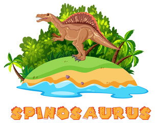 Scene with dinosaurs spinosaurus on island