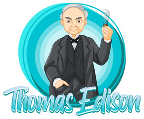 Portrait of Thomas Edison in cartoon style - obrazy, fototapety, plakaty