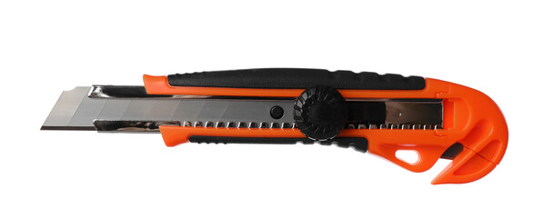 Fototapeta premium Orange utility knife isolated on white. Construction tool