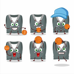 Talented gray school vest cartoon character as a basketball athlete
