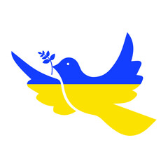 Pigeon patriotic of Ukraine flag. Pray for Ukraine. Vector banner isolated on white background.
