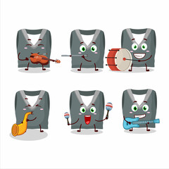 Cartoon character of gray school vest playing some musical instruments