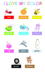 Color poster for children. Color education worksheet for preschool. Vector illustration file.