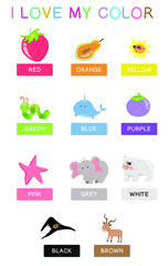 Color poster for children. Color education worksheet for preschool. Vector illustration file.