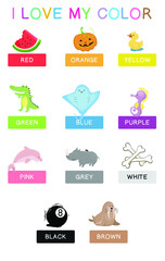 Color poster for children. Color education worksheet for preschool. Vector illustration file.