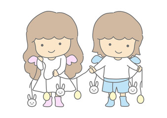 天使がイースターの飾りつけをしているイラスト