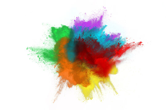 abstract powder splatted background. Colorful powder explosion on white background. Colored cloud. Colorful dust explode. 