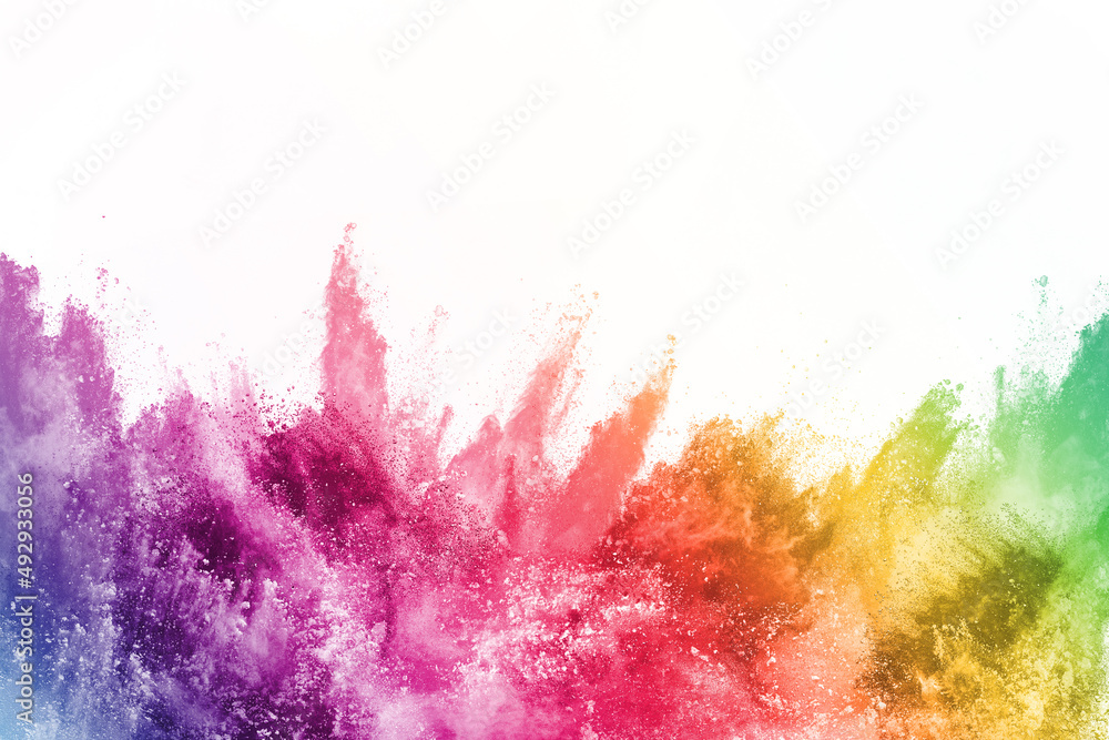 Wall mural abstract powder splatted background. colorful powder explosion on white background. colored cloud. c
