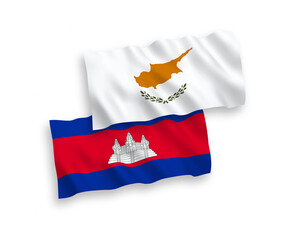 Flags of Cyprus and Kingdom of Cambodia on a white background