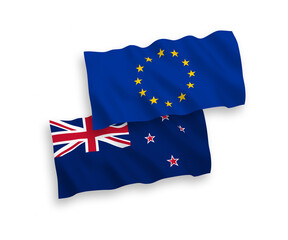 Flags of European Union and New Zealand on a white background