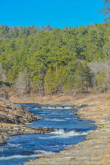 Mountain Fork River winding through Beavers Bend State Park in Broken Bow, Oklahoma 