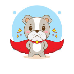 Cute hero bulldog with red cloak cartoon character