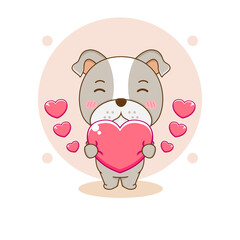 Cute bulldog holding love heart cartoon character