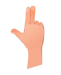 Hand raised up with two fingers. Object isolated on white background. Funny cartoon style. Vector