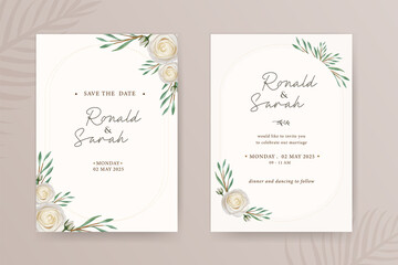 Minimalist wedding invitation template with hand drawing rose flower watercolor