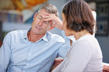 Can you just stop complaining. Shot of a mature married couple having an argument at home.