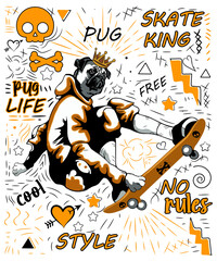 Pug Life Skate King Cool Dog T-shirt