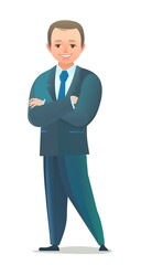 Successful little boy. Cheerful teenagers in standing pose. Girl in white shirt. Cartoon flat design in comic style. Separate character. Illustration isolated on white background. Vector