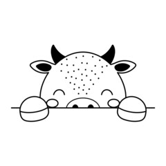 Cartoon cow face in Scandinavian style. Cute animal for kids t-shirts, wear, nursery decoration, greeting cards, invitations, poster, house interior. Vector stock illustration