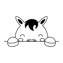 Cartoon horse face in Scandinavian style. Cute animal for kids t-shirts, wear, nursery decoration, greeting cards, invitations, poster, house interior. Vector stock illustration
