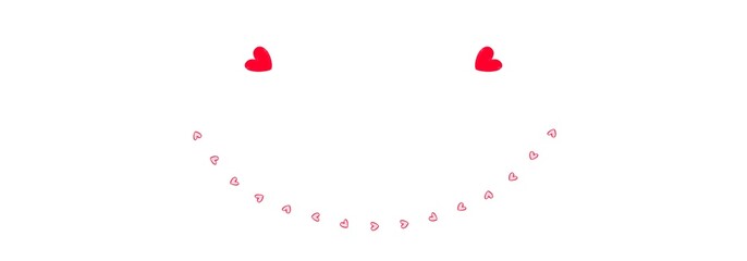 Illustration red hearts eyes and pink smiley hearts on white background. 17 hearts