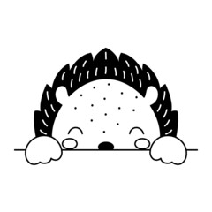Cartoon hedgehog face in Scandinavian style. Cute animal for kids t-shirts, wear, nursery decoration, greeting cards, invitations, poster, house interior. Vector stock illustration