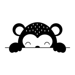 Cartoon monkey face in Scandinavian style. Cute animal for kids t-shirts, wear, nursery decoration, greeting cards, invitations, poster, house interior. Vector stock illustration