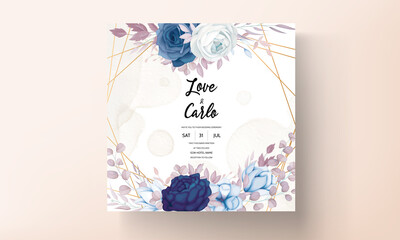 elegant wedding invitation card with beautiful blue navy flower template