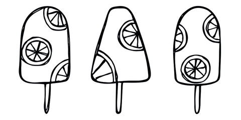 Vector set of hand drawn ice cream illustration isolated on white backgrounds. Cute dessert clipart. For print, web, design, decor, logo.