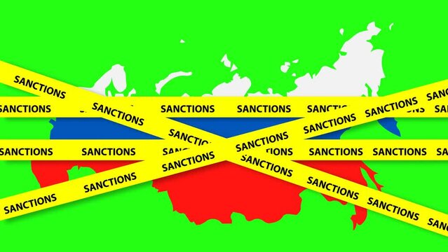 Multiple Sanctions imposed on Russia concept background with Russia map and flag Loop Animation in 4K